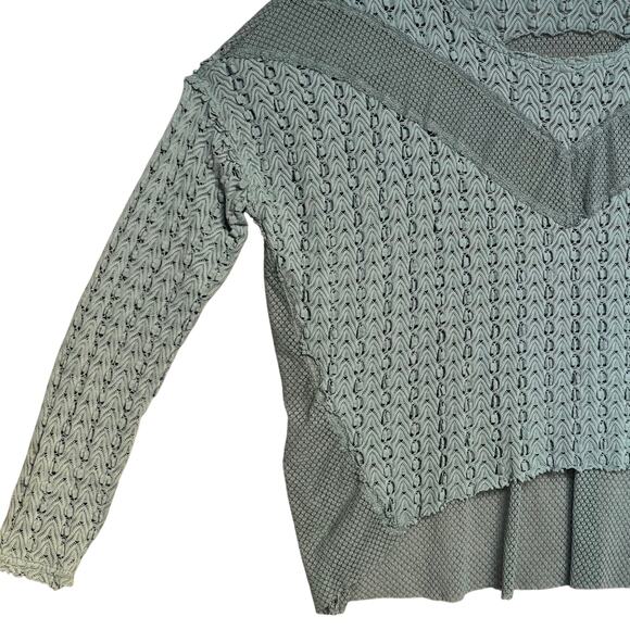 Free PeopleTextured Open Weave Fishnet Mesh Sheer Top Women No Size Boho Blue - Picture 4 of 12